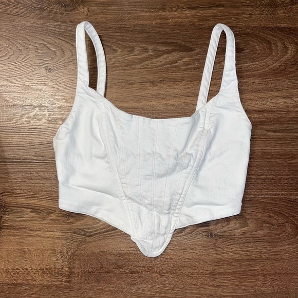 Zara White Denim Corset Crop Top - Picture 2 of 4